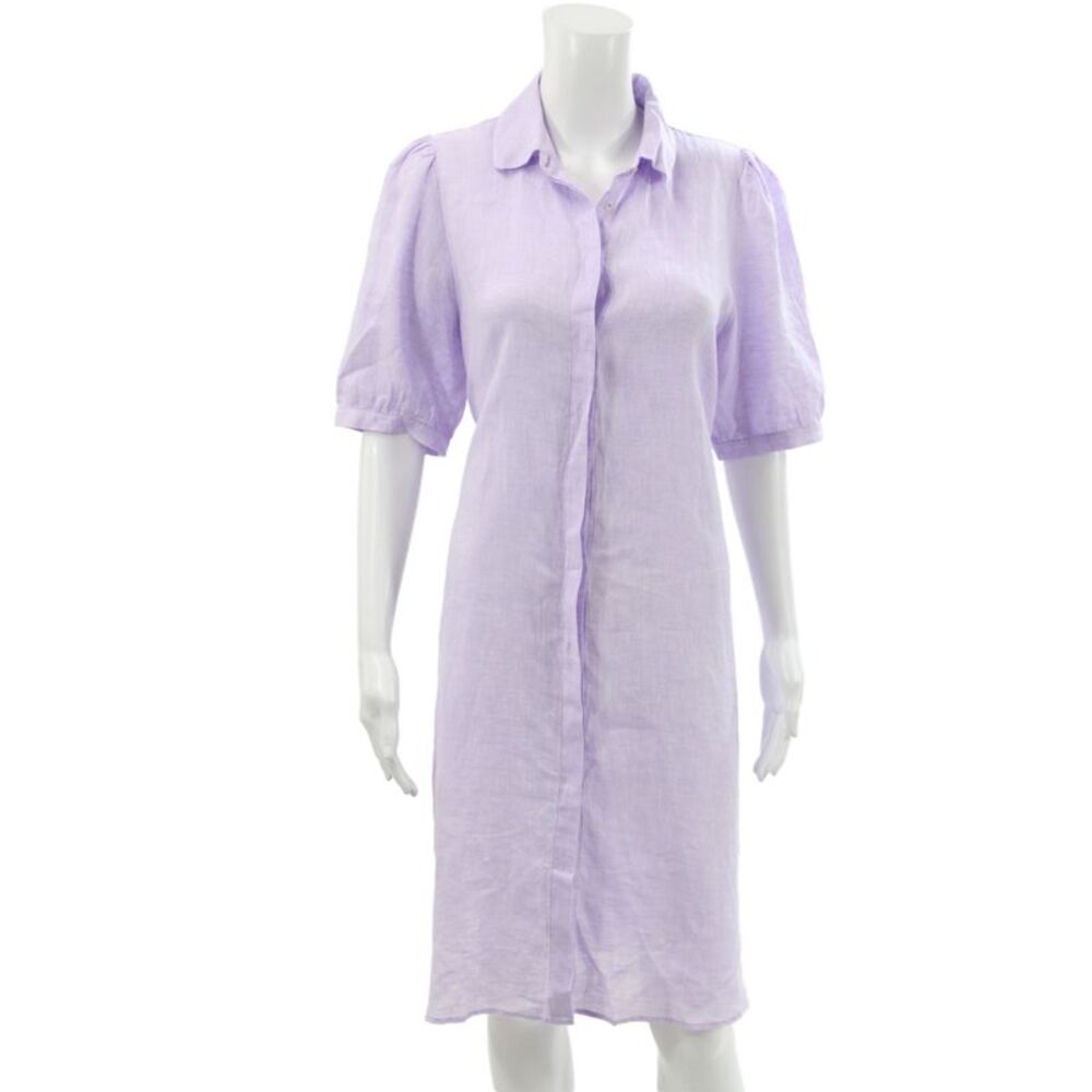 Robert Friedman Womens Collared Purple Linen Shirt Dress Knee Length Size S